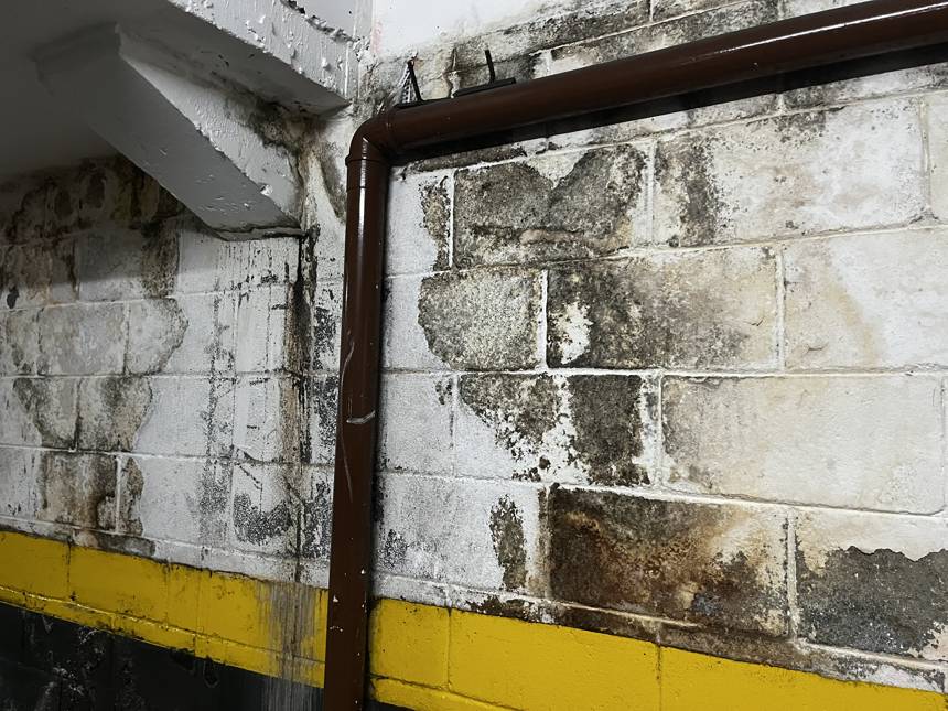 Infiltração e eflorescência em garagem